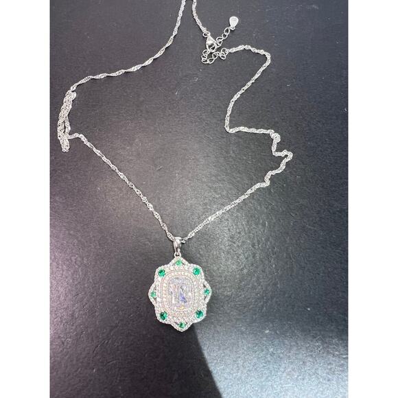Bella Luce lab green spinel and CZ rhodium over sterling silver pendant chain - Picture 3 of 11
